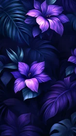 Volumetric Floral Composition with Bilateral Symmetry: Purple Gradient Blossoms Against Deep Teal Fo