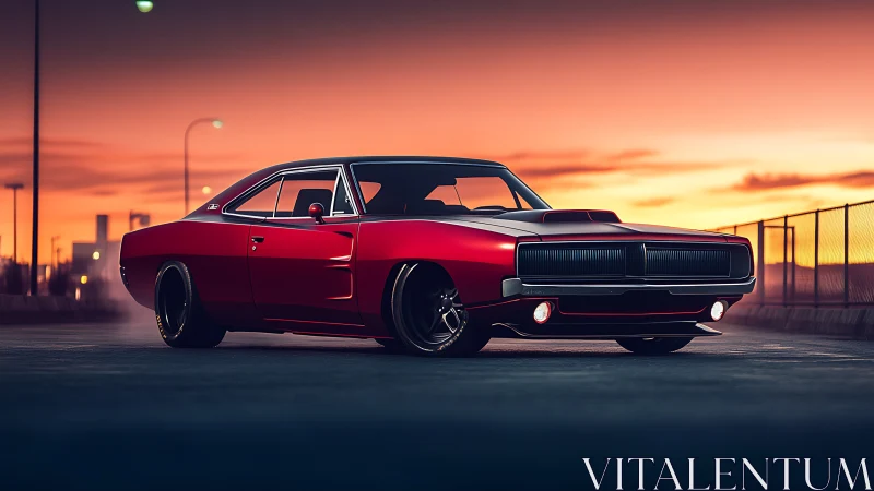 Sunset boulevard muscle car glowing with nostalgic power.