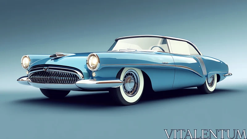 Light blue vintage coupe rendered in clean studio scene.