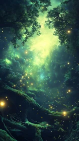 Luminous Cathedral Where Fireflies Dream Among Ancient Roots