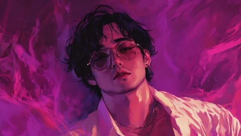 Moody neon portrait captures cool confidence in violet haze