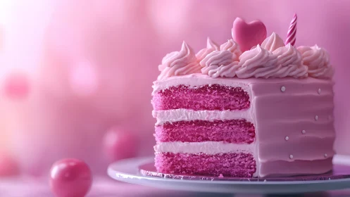 Pink Velvet Layer Cake with Heart Topper.