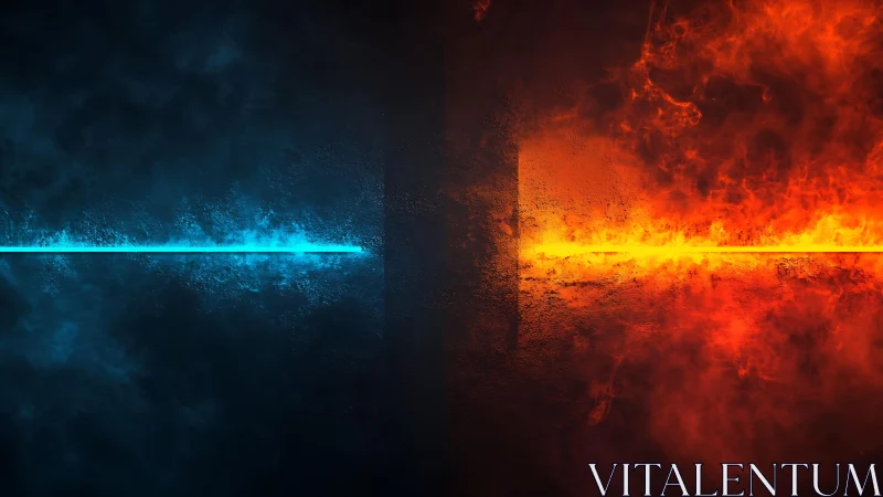 Neon Blue and Orange Fire and Ice Divide, Futuristic Abstract Art.