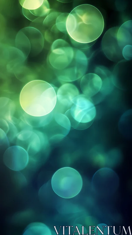 Geometric bokeh orbs in teal and lime chromatic gradient field.
