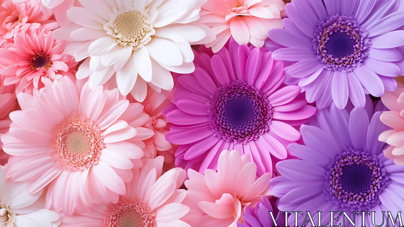 Colorful Gerbera Daisy Flowers in Pink and Purple Gradient.