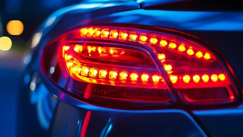 Sports car LED taillight glows in vivid neon night color