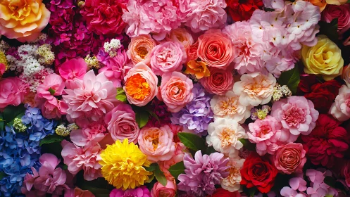 Vibrant Floral Abundance. Dense Garden of Blooming Roses and Dahlias
