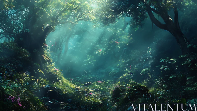 Enchanted Forest Glade Bathed in Ethereal Light.