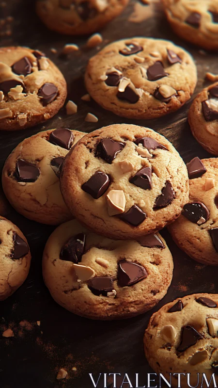 Stacked chocolate chip cookies display warm baked texture