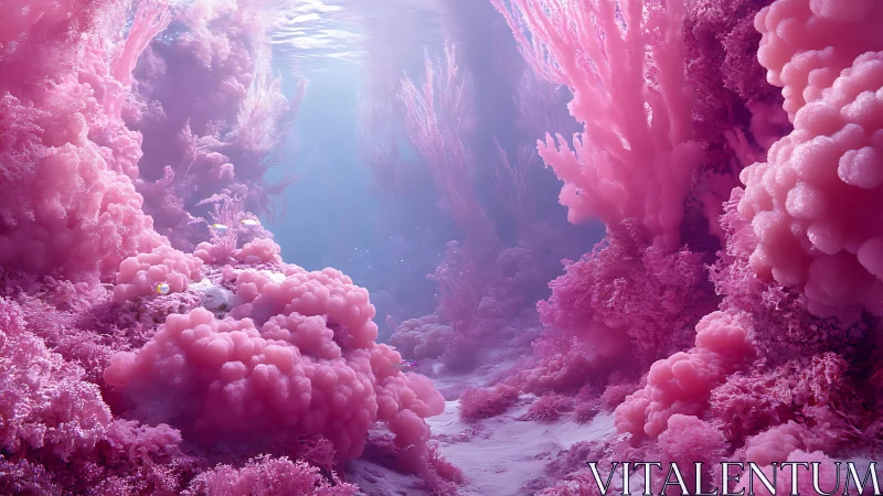 Dreamy pink coral canyon glows gently in quiet ocean light