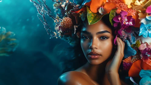 Coral crowned daydream gazes through an underwater bloom