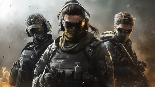 Elite tactical squad advances through smoky battlefield.