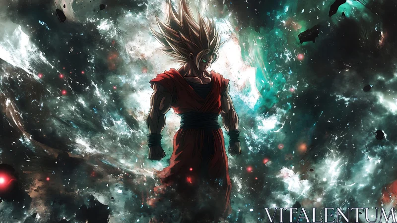 Celestial energy warrior rendered in dynamic anime illustration