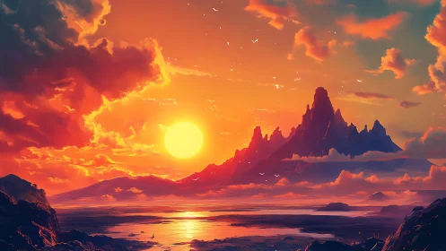 Sunset carves molten crowns along a dreaming island ridge