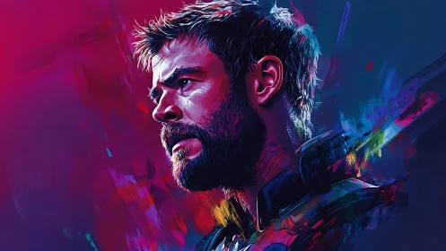 Profile portrait of male figure in neon abstract colors.