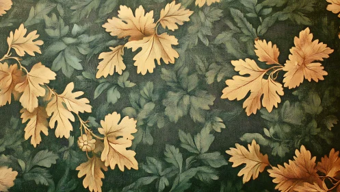 Golden botanical foliage on deep green textured backdrop.