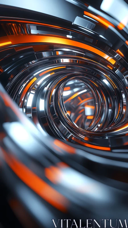 Concentric metallic tunnel structure displays reflective orange bands