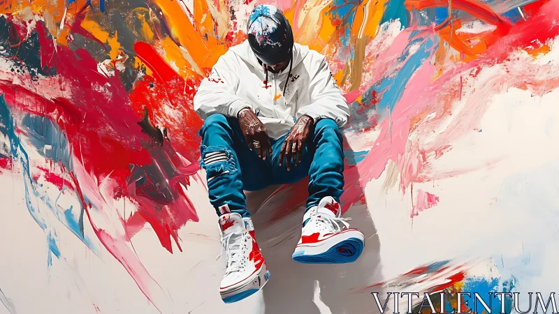 Digital street portrait in dynamic abstract color field composition.