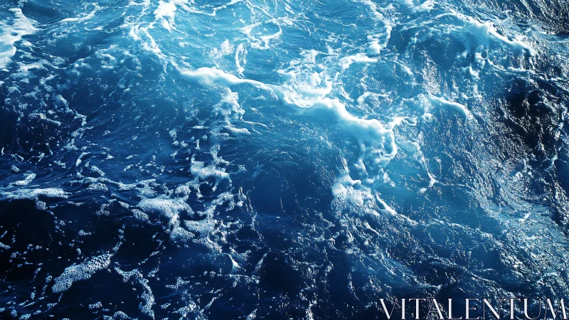 Surface detail of ocean water with foam and wave texture.