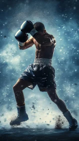 Boxer in Dynamic Guard Position. Explosive Power