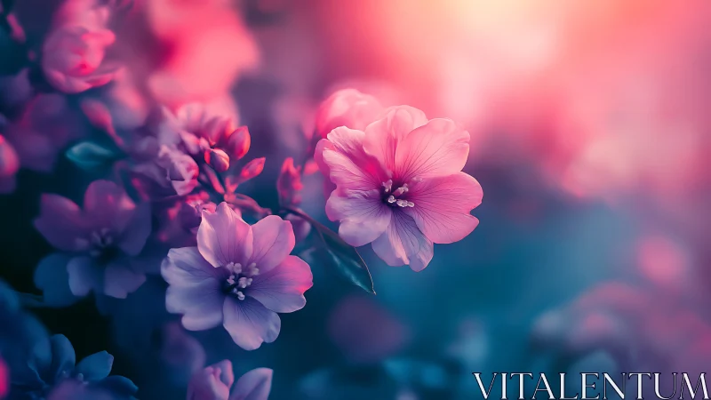 Digital painting of luminous pink blossoms in soft bokeh field.