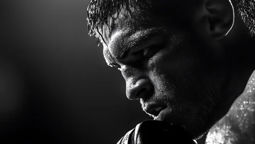 Bearded Man Illuminated Through Water Droplets.