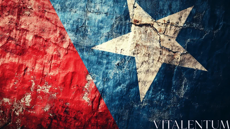 Weathered tricolor wall with fractured white five-point star.