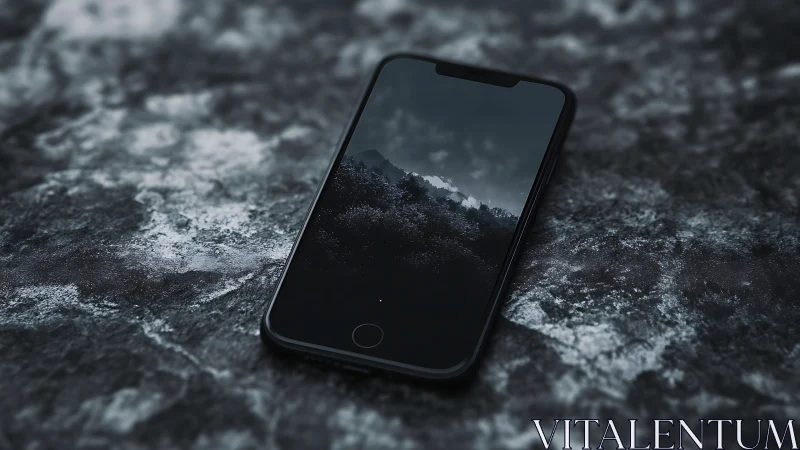 Smartphone Resting on Weathered Stone Ground.