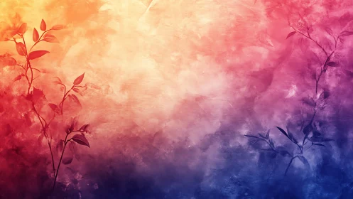 Gradient floral silhouettes emerge through atmospheric color wash