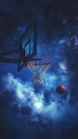 Starlit hoop dreams swirling through a midnight sky court.