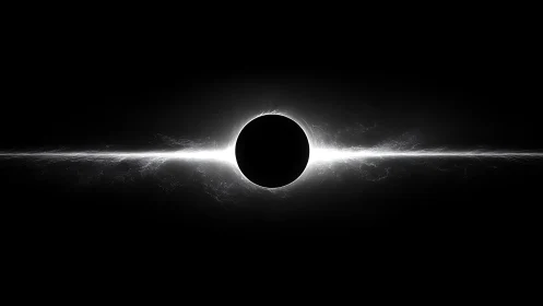 Central dark sphere with horizontal luminous energy band.