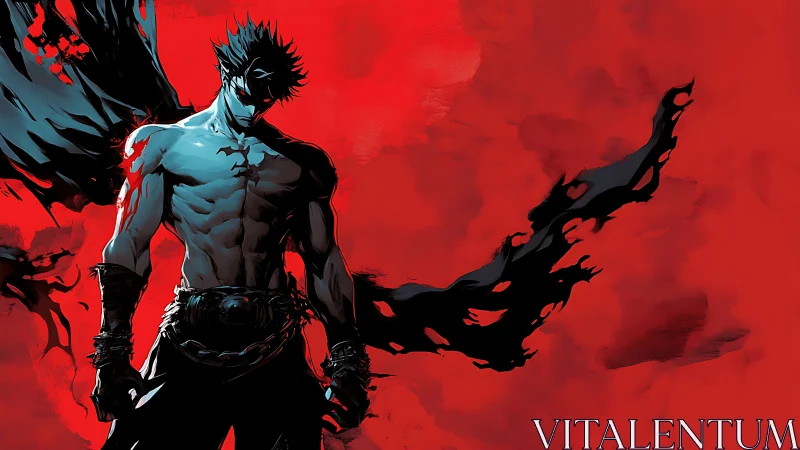 Shadow warrior stands boldly against a storm of red fury