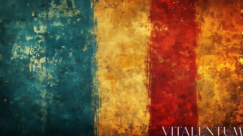 Weathered color bands quietly argue across the canvas