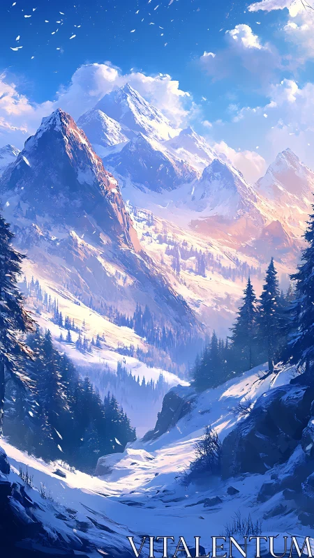 Sunlit alpine ridge under deep cobalt winter sky.