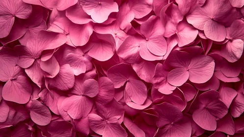Dense arrangement of overlapping pink hydrangea petals.