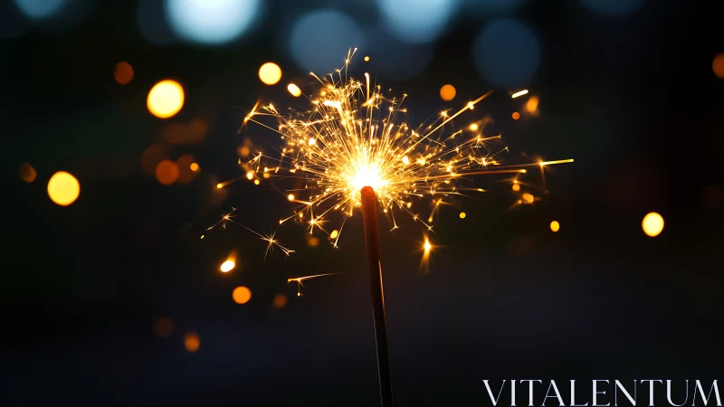 Single handheld sparkler ignites against dark bokeh background