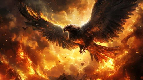 Majestic Phoenix Rising in Fiery Inferno, Digital Fantasy Art.