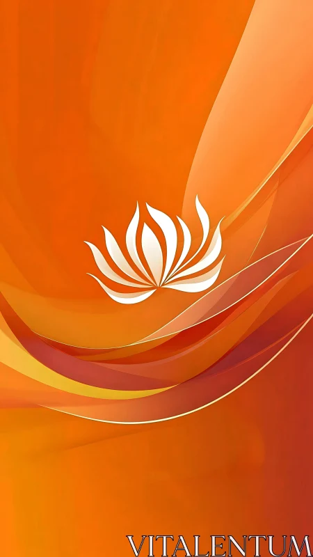 Minimal lotus emblem on layered orange abstract background.