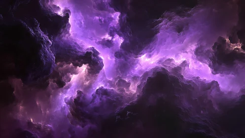 Violet and black fractal cloud structure in dense formation.
