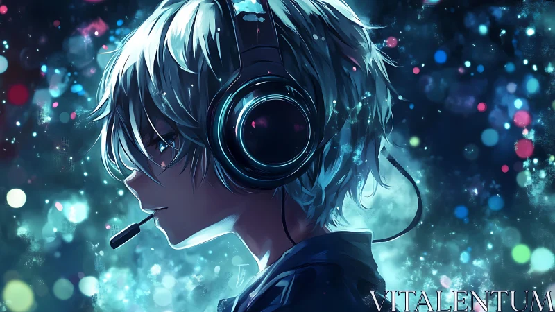 Neon night gamer wrapped in aurora headphones hush.