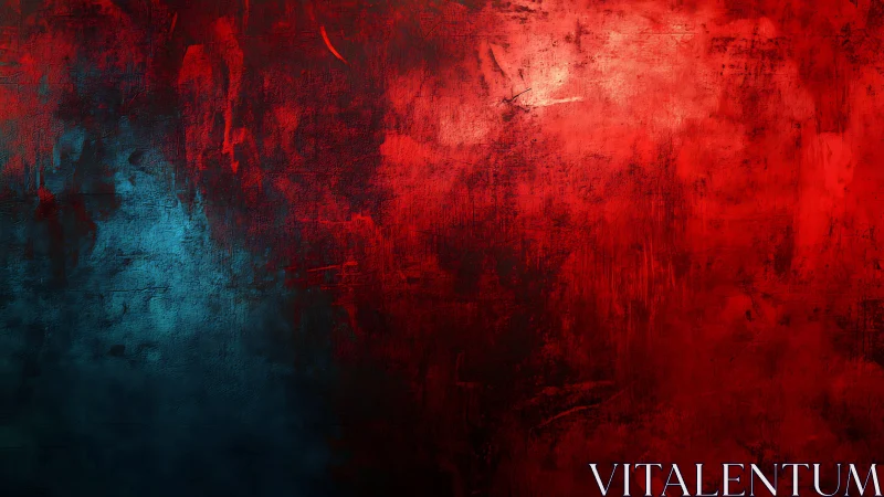 Warm crimson and cool teal abstract textured harmony.