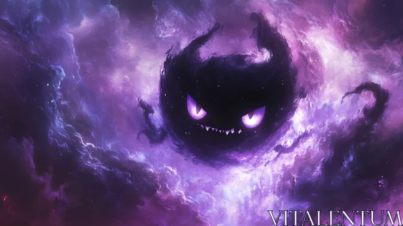 Nebular shadow entity with luminous violet predatory gaze