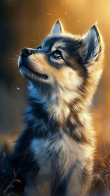 Digitally rendered young dog profile is shown in warm light