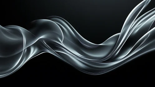 Silver translucent wave ribbons on dark abstract background.