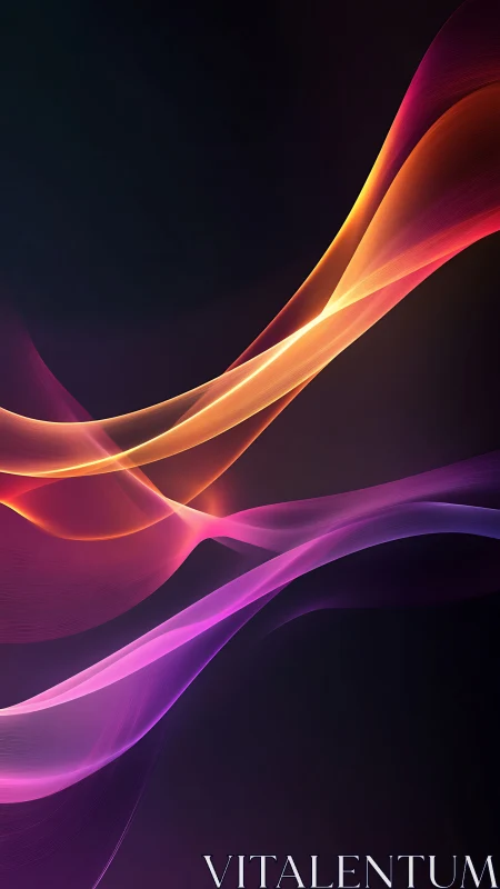 Digital painting of luminous ribbon waves on dark gradient field.