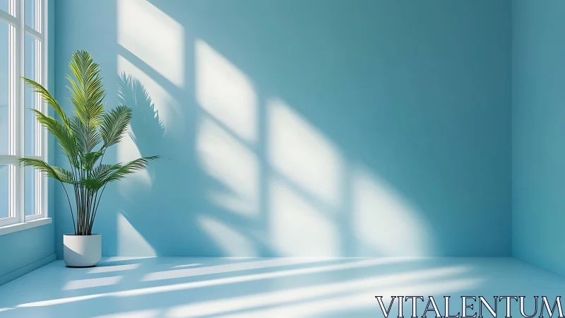 Sunlit palm leans into quiet ocean blue room daydreams