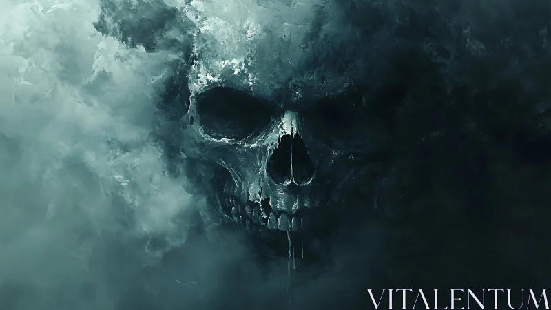 Vaporous skull emerges from turbulent fog with high contrast modeling