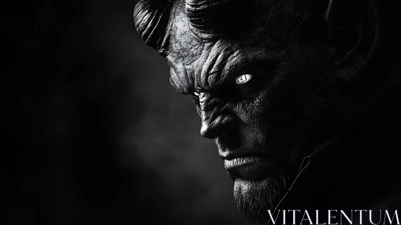 Monochrome demonic portrait renders hyper-detailed facial texture