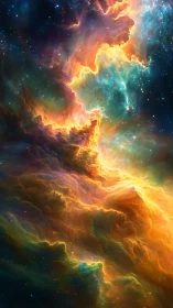 Vertical multicolor nebula structure fills a deep star field