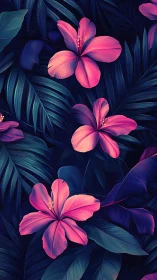 Neon Pink Flowers Against Dark Foliage.